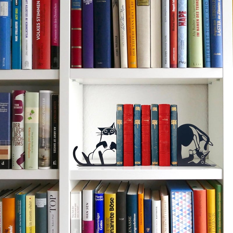 Vausart حاملات كتب معدنية على شكل قطة لطيفة لحفظ الكتب، أشياء زخرفية لمكتب المنزل، هدايا لعشاق القطط للنساء - Image 3